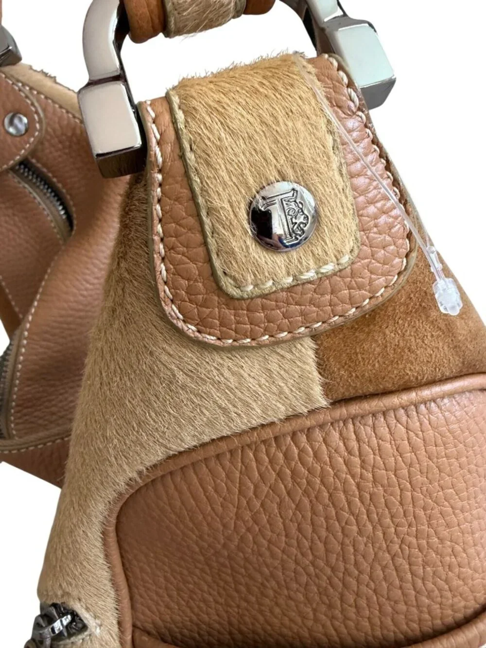 TODS Tan Suede Calf Hair Leather Top Shoulder Bag